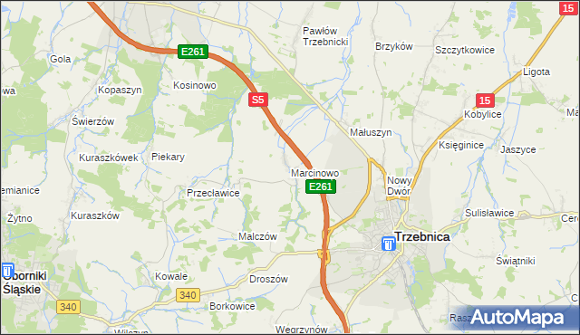 mapa Marcinowo gmina Trzebnica, Marcinowo gmina Trzebnica na mapie Targeo