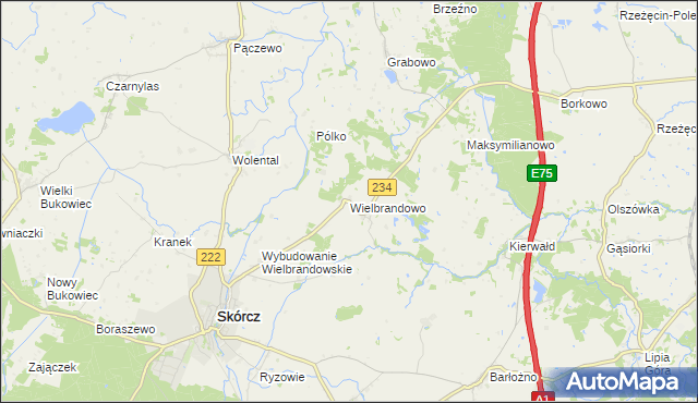 mapa Wielbrandowo, Wielbrandowo na mapie Targeo