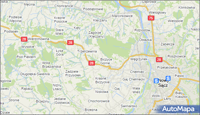 mapa Biczyce Górne, Biczyce Górne na mapie Targeo