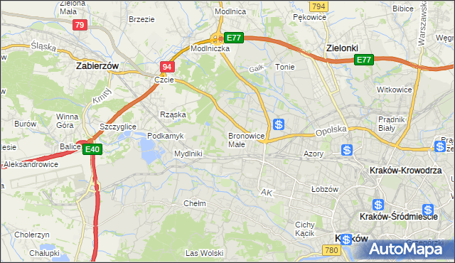 mapa Bronowice Małe, Bronowice Małe na mapie Targeo
