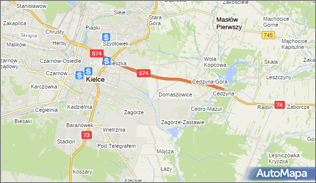mapa Domaszowice gmina Masłów, Domaszowice gmina Masłów na mapie Targeo