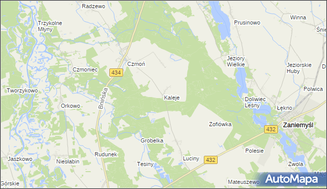 mapa Kaleje gmina Śrem, Kaleje gmina Śrem na mapie Targeo