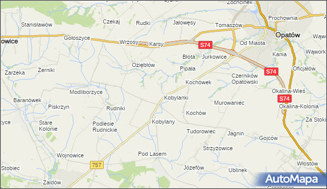 mapa Kobylanki gmina Opatów, Kobylanki gmina Opatów na mapie Targeo