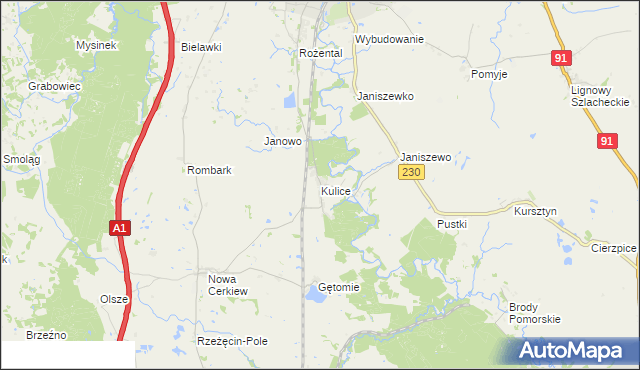 mapa Kulice gmina Pelplin, Kulice gmina Pelplin na mapie Targeo
