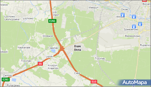 mapa Białe Błota powiat bydgoski, Białe Błota powiat bydgoski na mapie Targeo