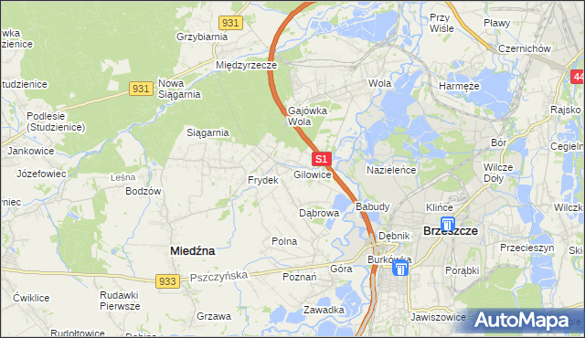 mapa Gilowice gmina Miedźna, Gilowice gmina Miedźna na mapie Targeo