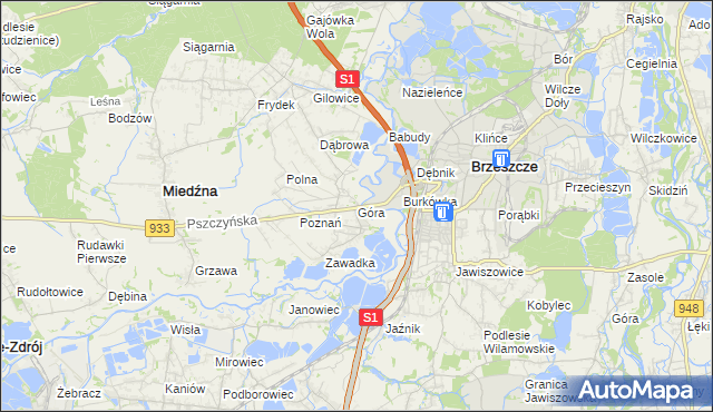mapa Góra gmina Miedźna, Góra gmina Miedźna na mapie Targeo