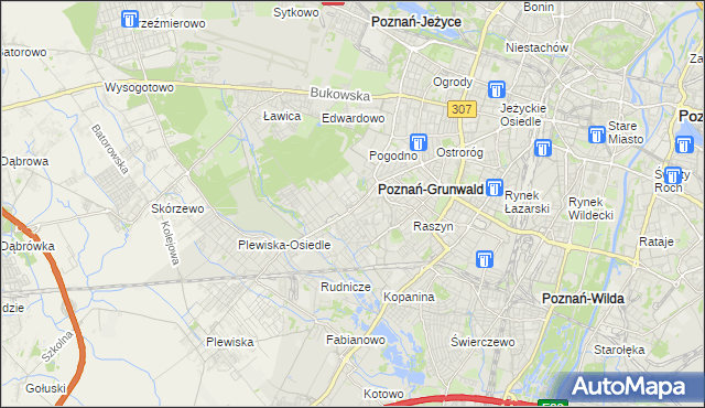 mapa Grunwald gmina Poznań, Grunwald gmina Poznań na mapie Targeo