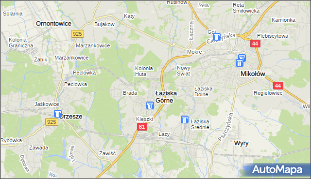 mapa Łaziska Górne, Łaziska Górne na mapie Targeo