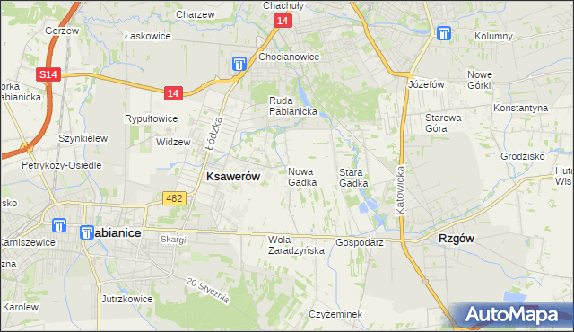 mapa Nowa Gadka gmina Ksawerów, Nowa Gadka gmina Ksawerów na mapie Targeo