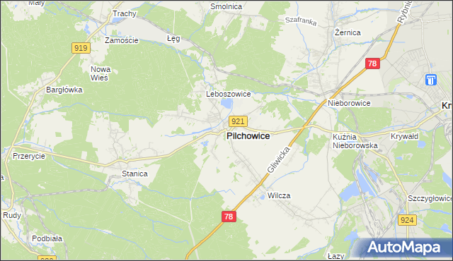 mapa Pilchowice powiat gliwicki, Pilchowice powiat gliwicki na mapie Targeo