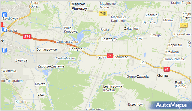 mapa Radlin gmina Górno, Radlin gmina Górno na mapie Targeo