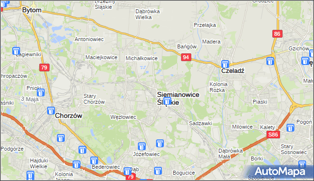 mapa Siemianowice Śląskie, Siemianowice Śląskie na mapie Targeo