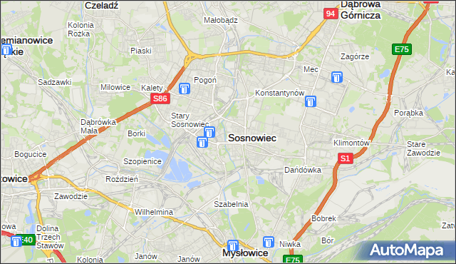 mapa Sosnowca, Sosnowiec na mapie Targeo