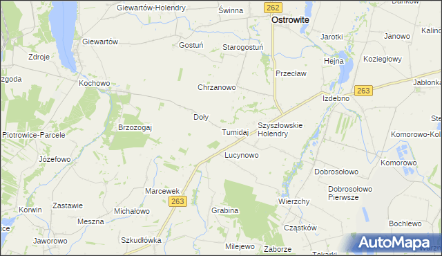 mapa Tumidaj gmina Ostrowite, Tumidaj gmina Ostrowite na mapie Targeo