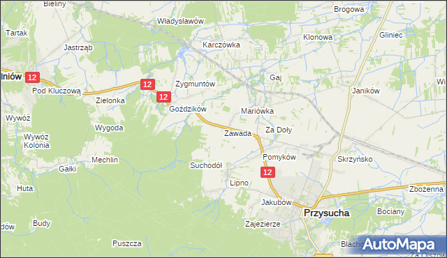 mapa Zawada gmina Przysucha, Zawada gmina Przysucha na mapie Targeo