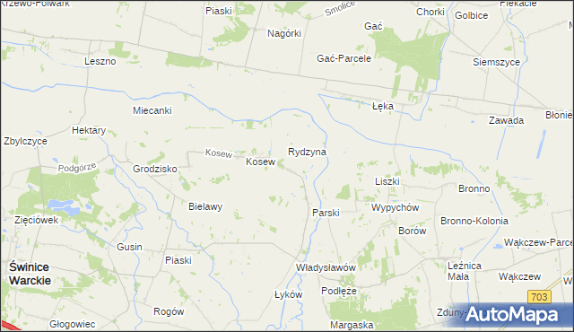 mapa Zimne gmina Świnice Warckie, Zimne gmina Świnice Warckie na mapie Targeo