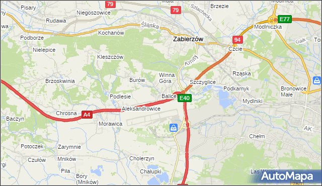 mapa Balice gmina Zabierzów, Balice gmina Zabierzów na mapie Targeo