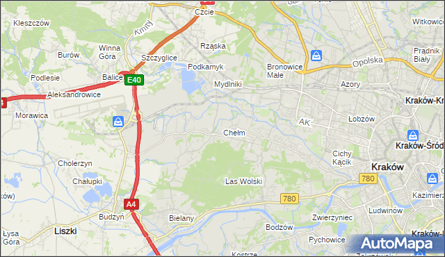 mapa Chełm gmina Kraków, Chełm gmina Kraków na mapie Targeo