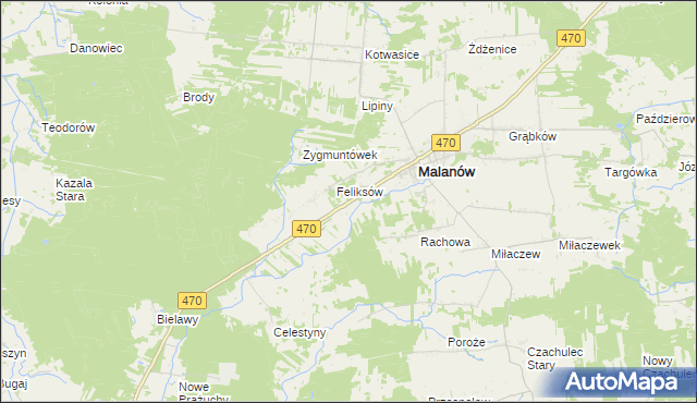mapa Bielawy gmina Malanów, Bielawy gmina Malanów na mapie Targeo