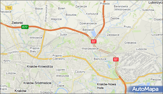 mapa Mistrzejowice, Mistrzejowice na mapie Targeo