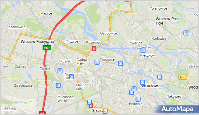 mapa Popowice gmina Wrocław, Popowice gmina Wrocław na mapie Targeo