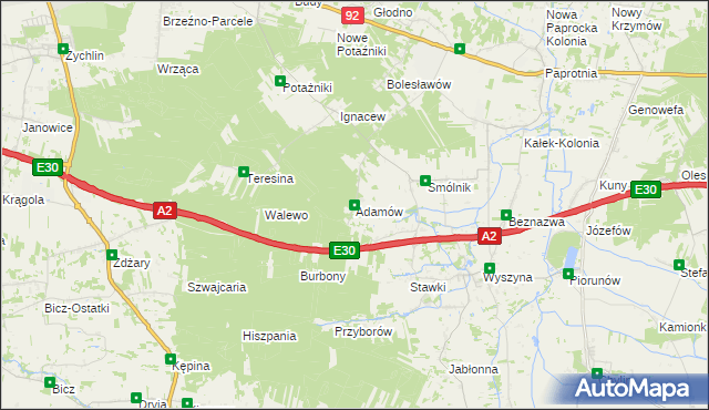 mapa Adamów gmina Krzymów, Adamów gmina Krzymów na mapie Targeo