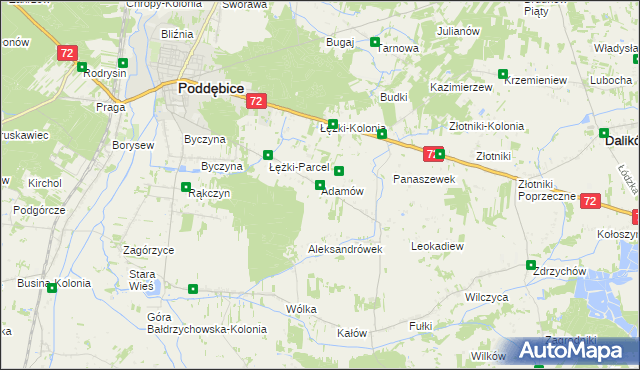 mapa Adamów gmina Poddębice, Adamów gmina Poddębice na mapie Targeo