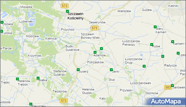 mapa Adamów gmina Szczawin Kościelny, Adamów gmina Szczawin Kościelny na mapie Targeo