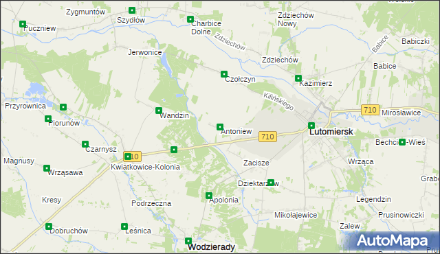 mapa Antoniew gmina Lutomiersk, Antoniew gmina Lutomiersk na mapie Targeo