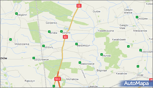 mapa Będzieszyn gmina Ostrów Wielkopolski, Będzieszyn gmina Ostrów Wielkopolski na mapie Targeo