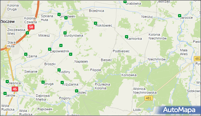 mapa Biesiec, Biesiec na mapie Targeo