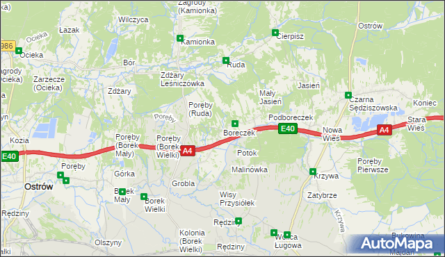 mapa Boreczek gmina Sędziszów Małopolski, Boreczek gmina Sędziszów Małopolski na mapie Targeo