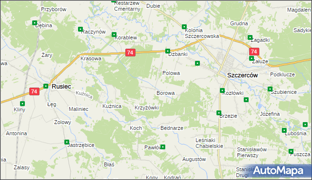 mapa Borowa gmina Szczerców, Borowa gmina Szczerców na mapie Targeo