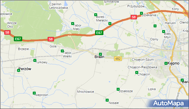 mapa Bralin powiat kępiński, Bralin powiat kępiński na mapie Targeo