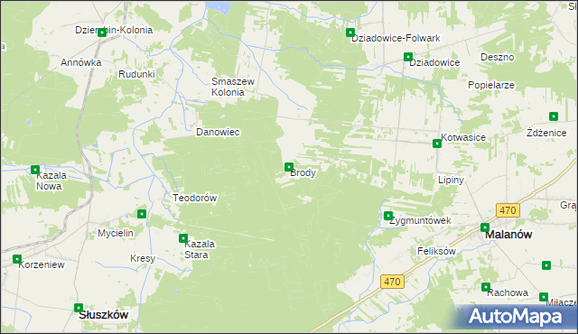 mapa Brody gmina Malanów, Brody gmina Malanów na mapie Targeo