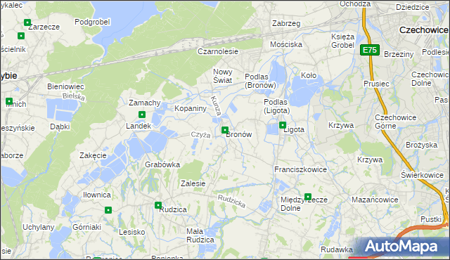 mapa Bronów gmina Czechowice-Dziedzice, Bronów gmina Czechowice-Dziedzice na mapie Targeo
