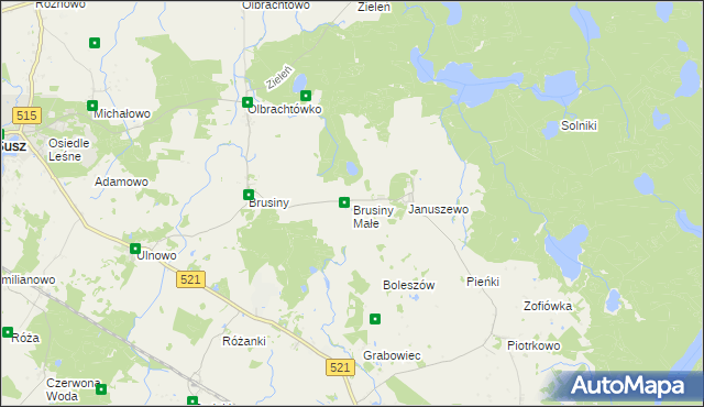 mapa Brusiny Małe, Brusiny Małe na mapie Targeo