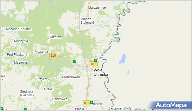 mapa Bytyń gmina Wola Uhruska, Bytyń gmina Wola Uhruska na mapie Targeo