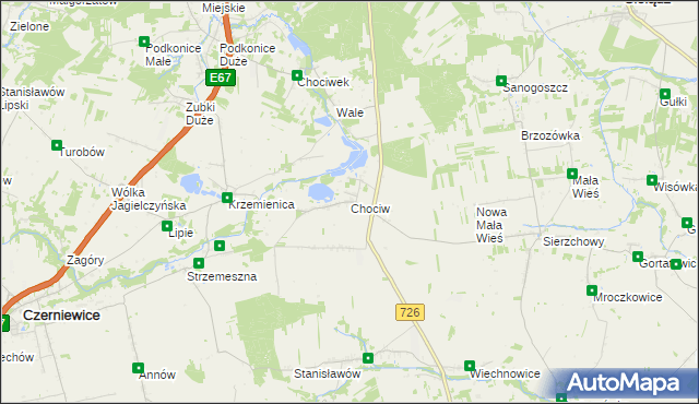mapa Chociw gmina Czerniewice, Chociw gmina Czerniewice na mapie Targeo