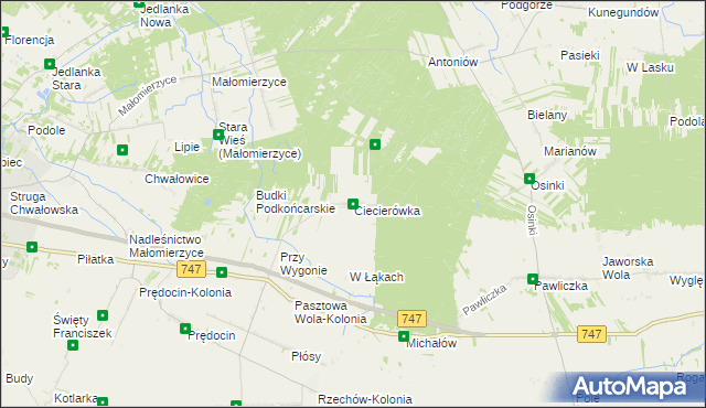 mapa Ciecierówka gmina Rzeczniów, Ciecierówka gmina Rzeczniów na mapie Targeo