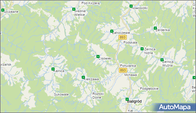 mapa Cisowiec gmina Baligród, Cisowiec gmina Baligród na mapie Targeo