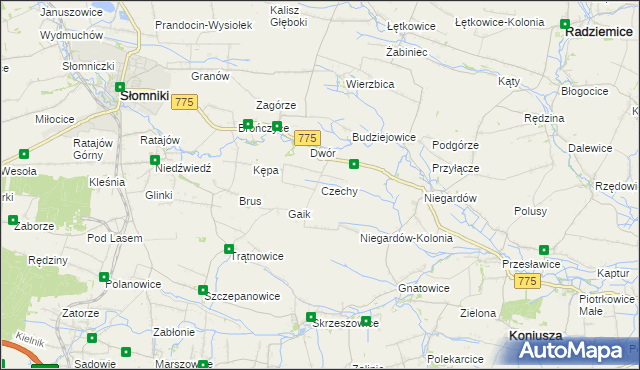 mapa Czechy gmina Słomniki, Czechy gmina Słomniki na mapie Targeo