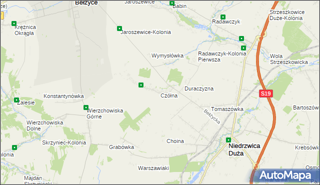 mapa Czółna gmina Niedrzwica Duża, Czółna gmina Niedrzwica Duża na mapie Targeo