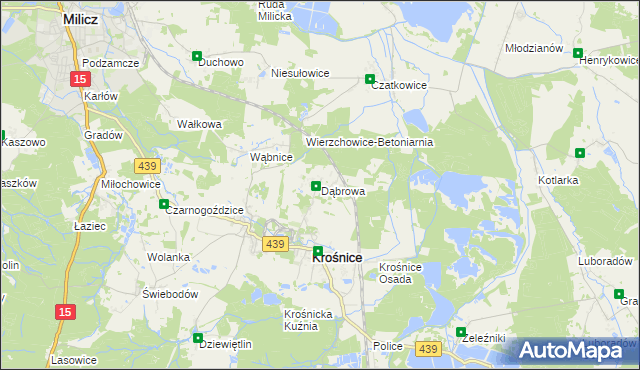 mapa Dąbrowa gmina Krośnice, Dąbrowa gmina Krośnice na mapie Targeo
