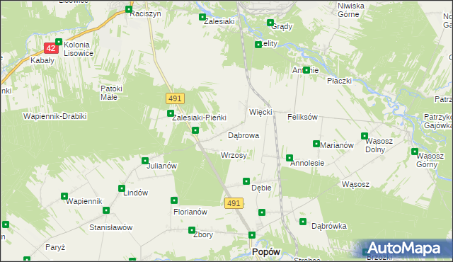 mapa Dąbrowa gmina Popów, Dąbrowa gmina Popów na mapie Targeo