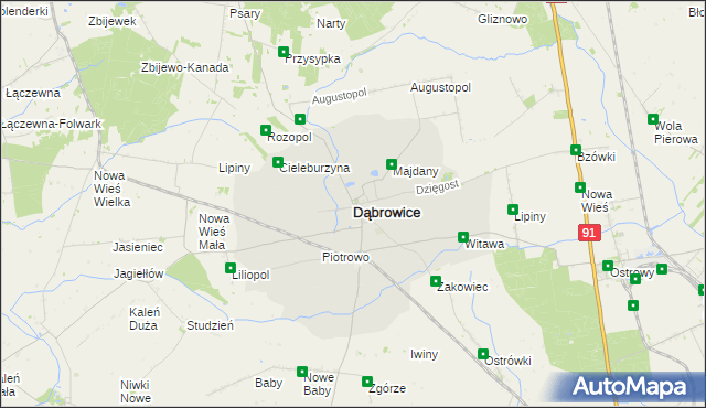 mapa Dąbrowice powiat kutnowski, Dąbrowice powiat kutnowski na mapie Targeo