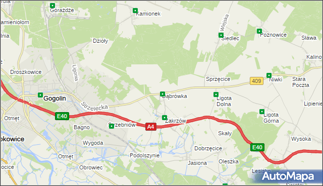 mapa Dąbrówka gmina Gogolin, Dąbrówka gmina Gogolin na mapie Targeo