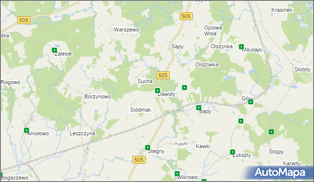 mapa Dawidy gmina Pasłęk, Dawidy gmina Pasłęk na mapie Targeo