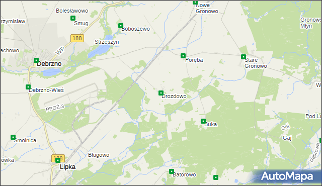 mapa Drozdowo gmina Debrzno, Drozdowo gmina Debrzno na mapie Targeo